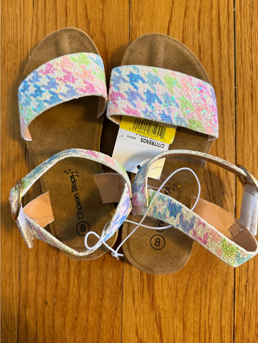 Kids Pastel Houndstooth Glitter Sandals - Multicolor